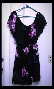 Black and pink floral dress with lace trimmings